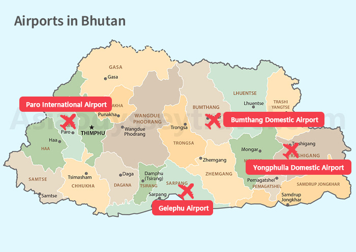 Bhutan Airports Map