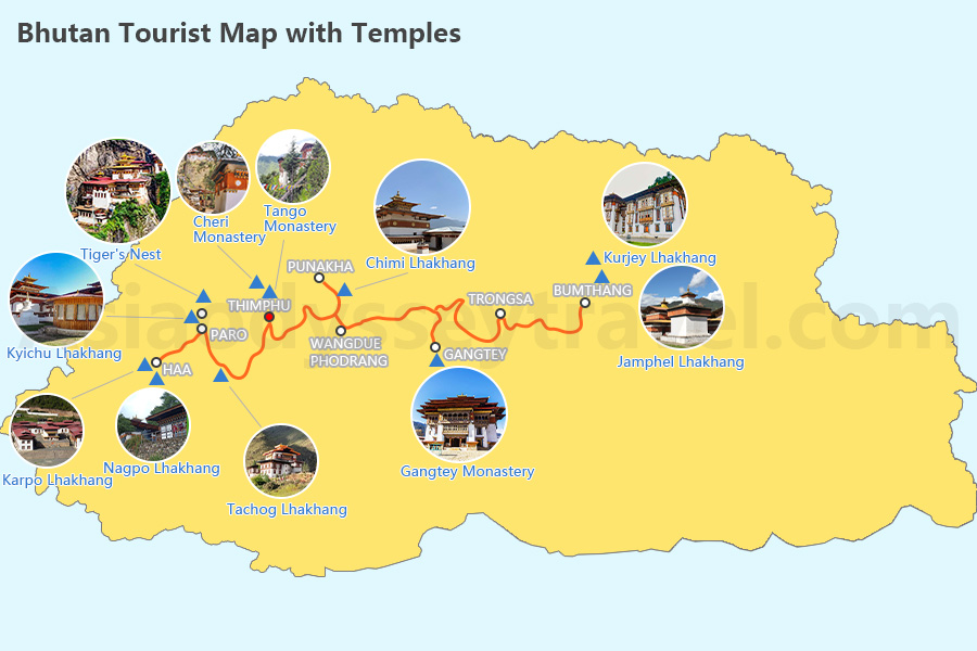 Bhutan Tourist Map: Bhutan Tourist Places with Map