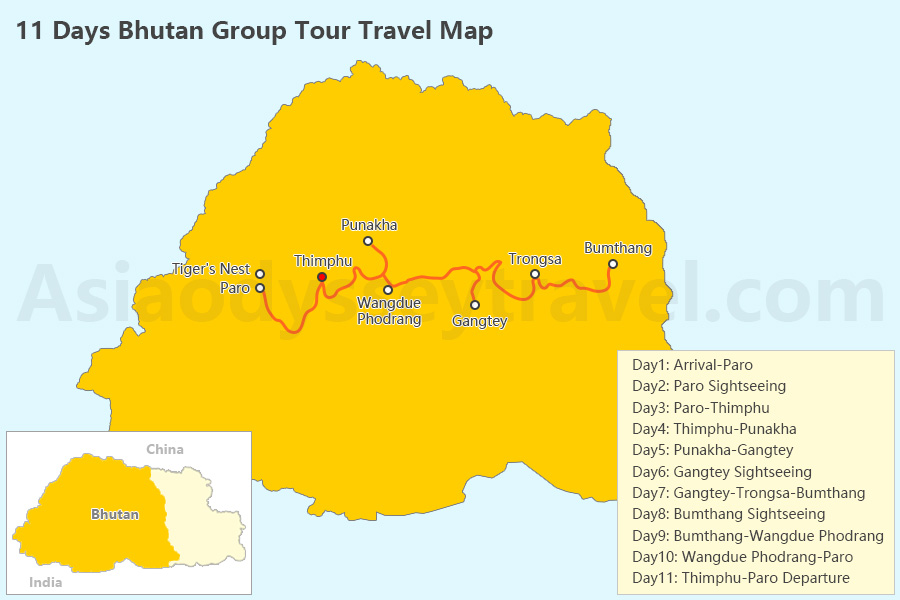 Bhutan Travel Map: Bhutan Tour Map for 4-11 Days