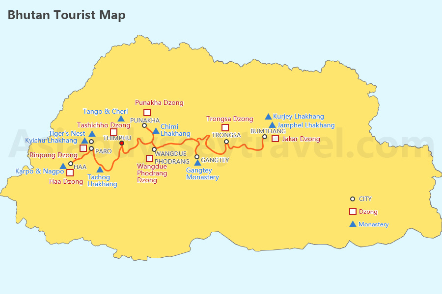Bhutan Tourist Map