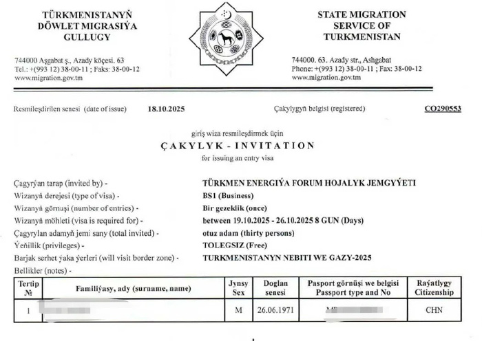Turkmenistan Letter of Invitation (LOI)