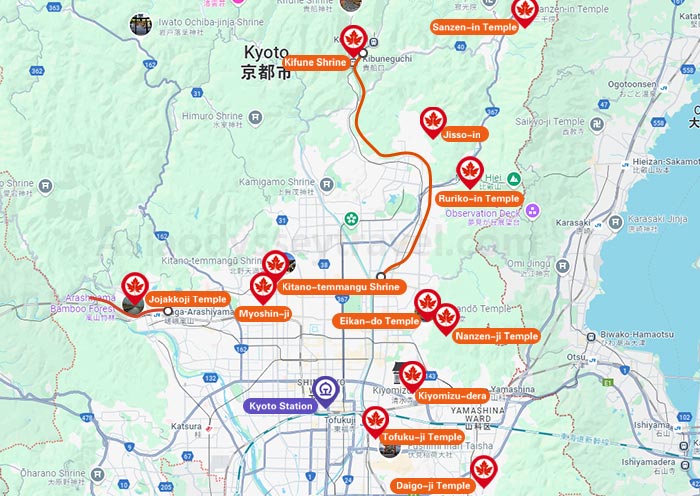 Kyoto Fall Foliage Map