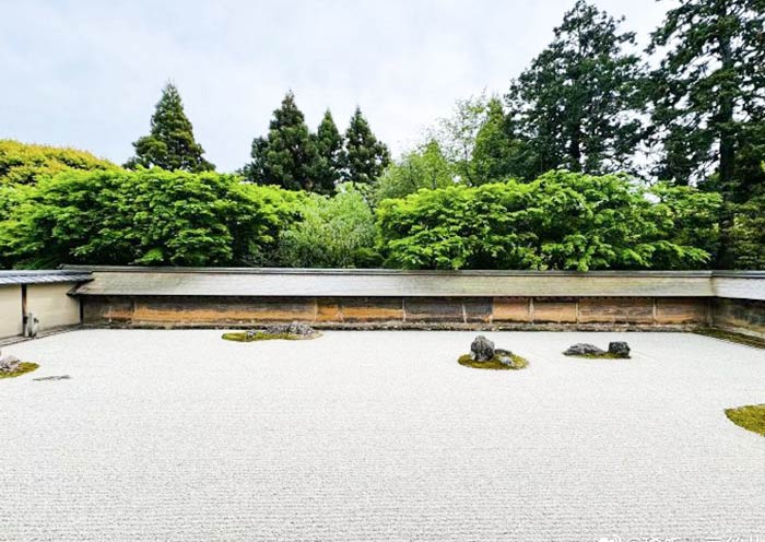Ryoan-ji Temple exemplifies Japan's renowned dry landscape gardens