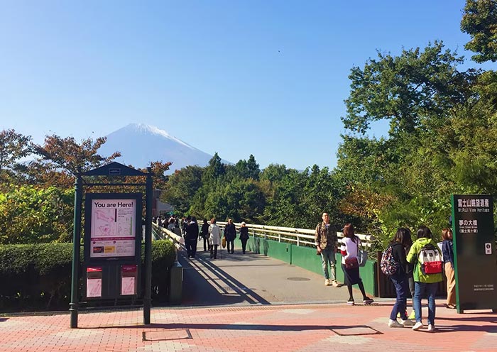 Peaceful Bridge Walk with Fuji Backdrop
