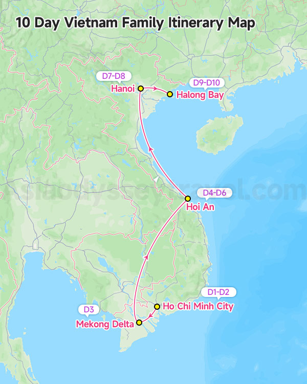 10-Day Vietnam Family Itinerary Map