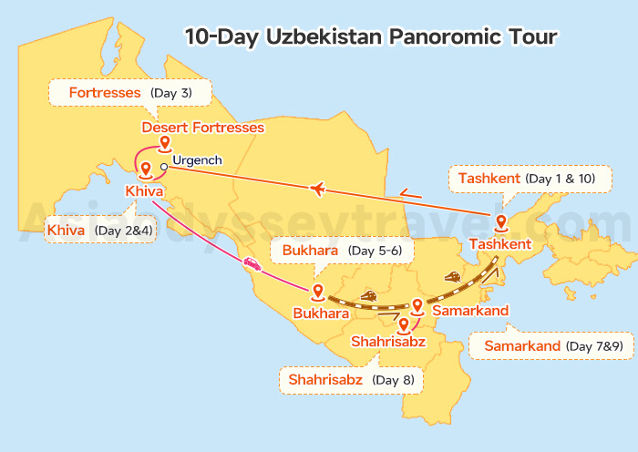 Uzbekistan Itinerary Map