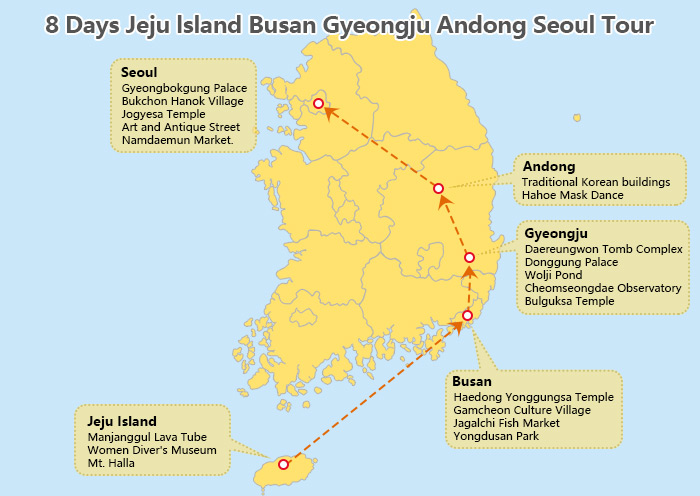 8 Days South Korea Tour Map