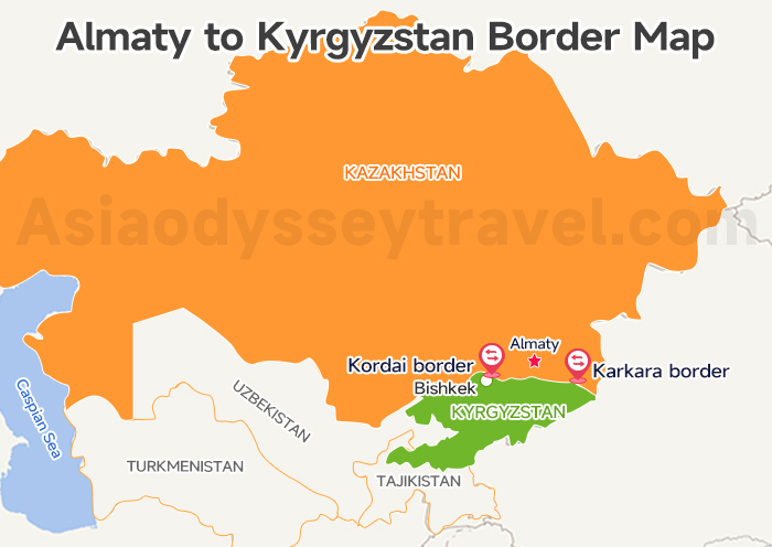 Almaty to Kyrgyzstan Map