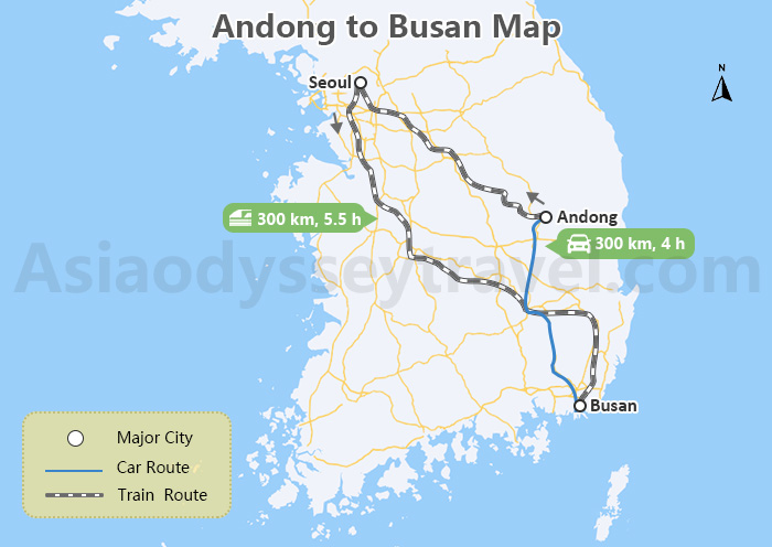 Andong to Busan Map