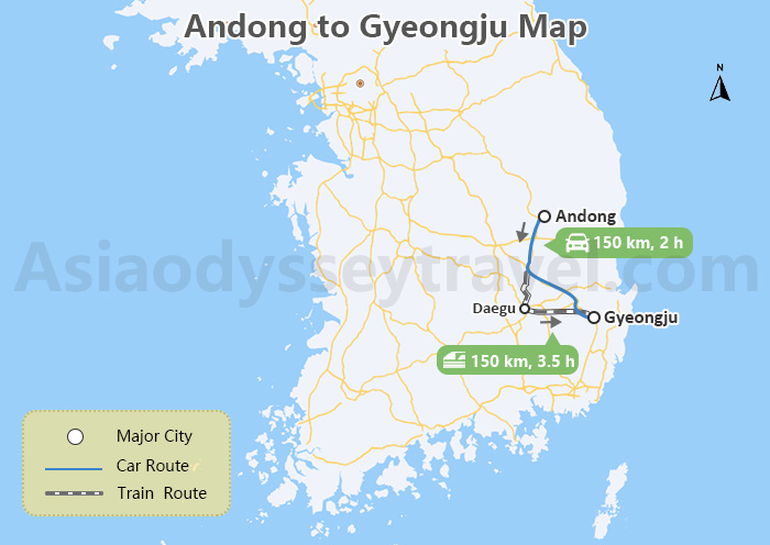 Andong to Gyeongju Map