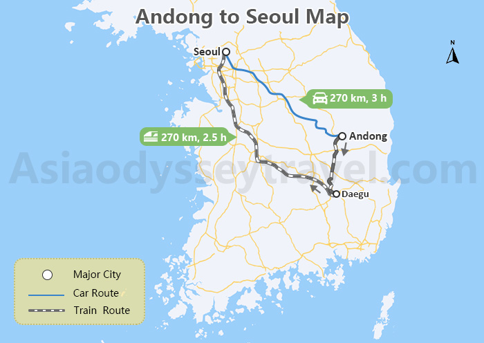 Andong to Seoul Map