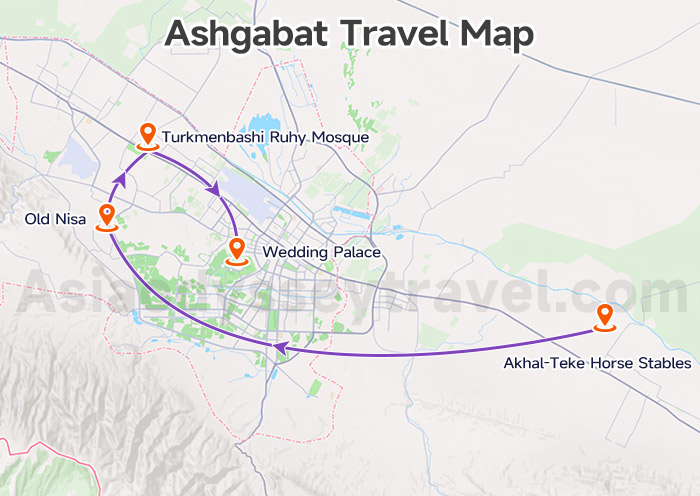  Ashgabat Map with Travel Routes 