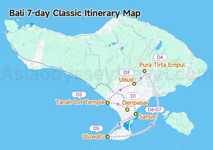 Bali Itinerary 7 days Map