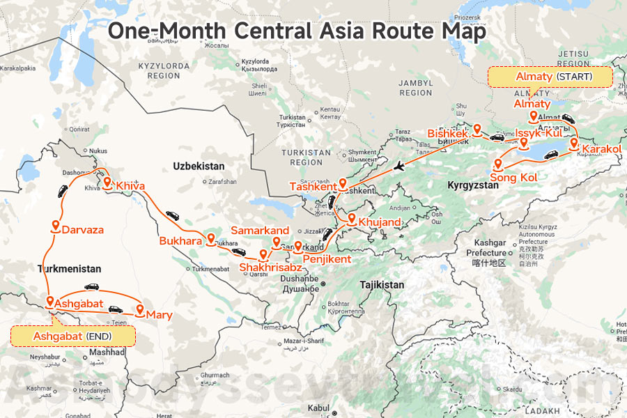 One-Month Central Asia Route Map
