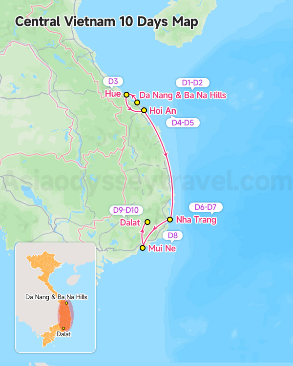 Central Vietnam 10 Days Itinerary Map