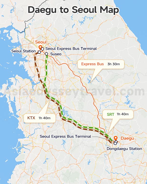 Daegu to Seoul Map