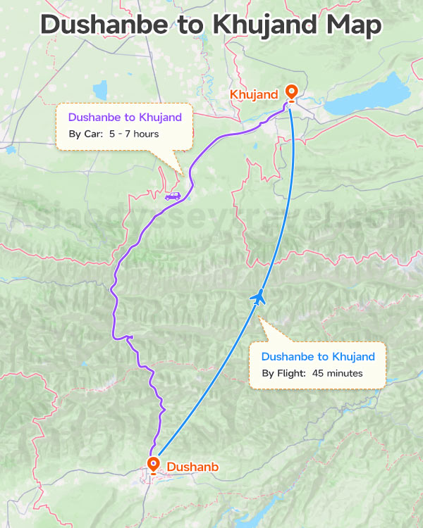 Dushanbe to Khujand Map