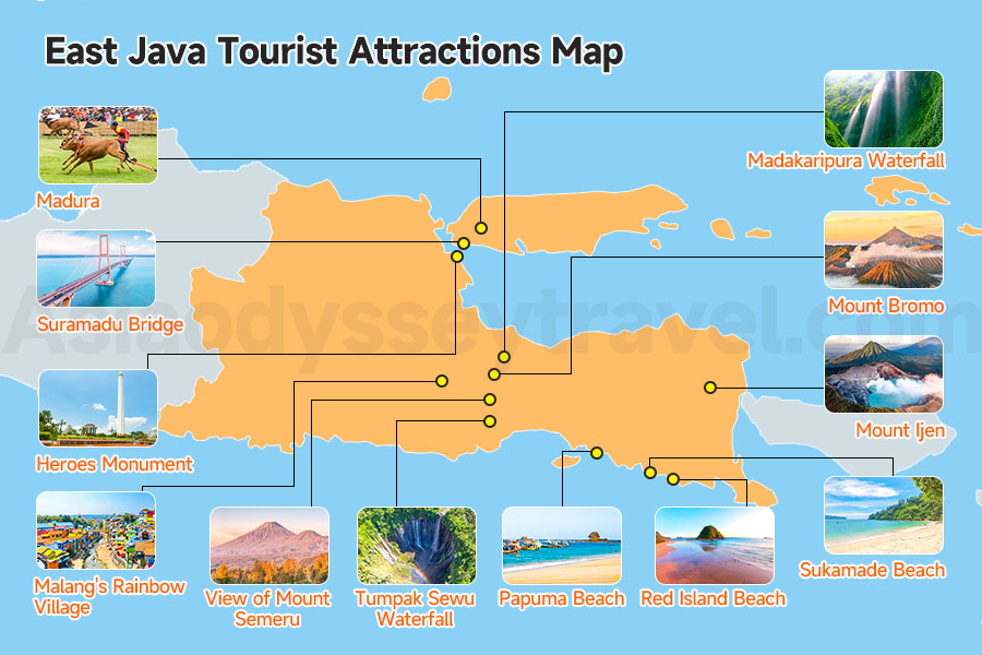 East Java Tourist Attractions Map