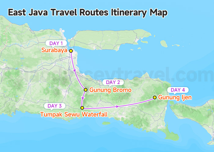 East Java Itinerary Map