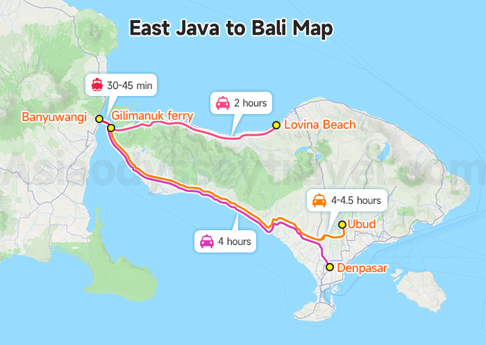 East Java to Bali Map