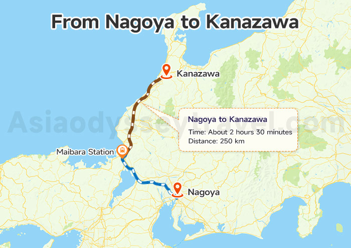 Nagoya to Kanazawa Map