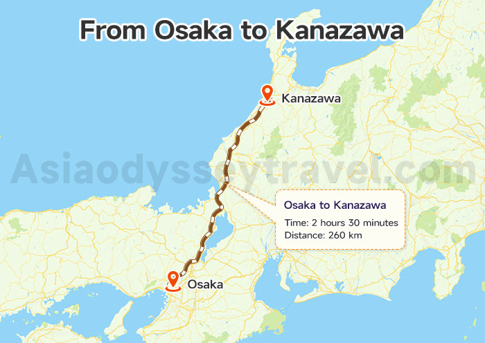 Osaka to Kanazawa Map