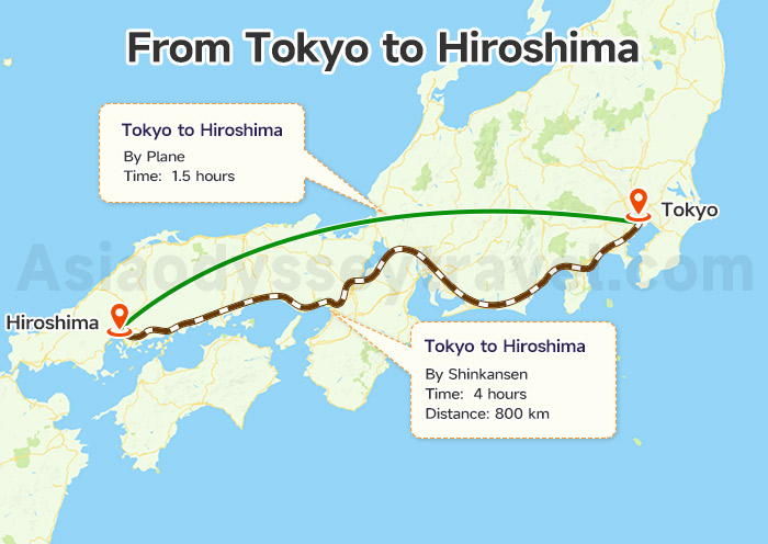 Tokyo to Hiroshima Map