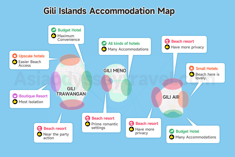 Gili Islands Accommodation Map