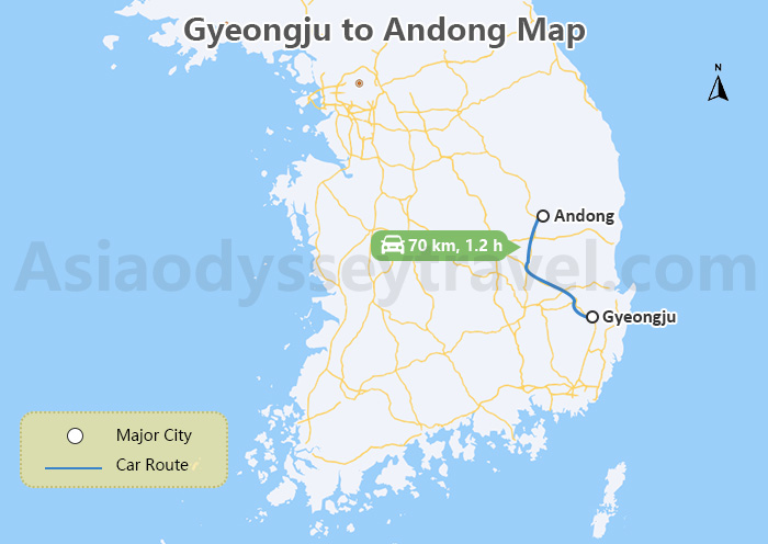 Gyeongju to Andong Map
