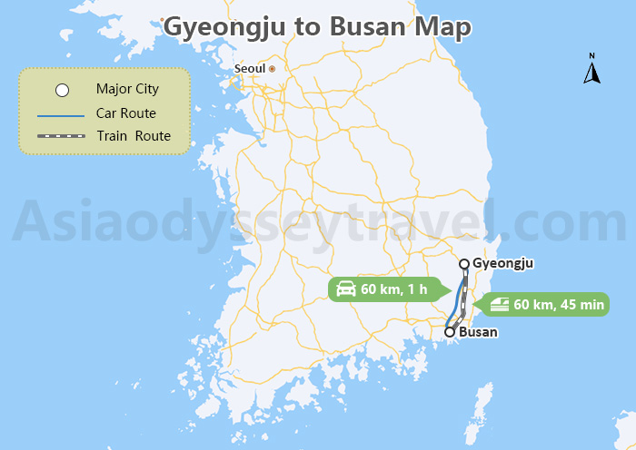 Gyeongju to Busan Map