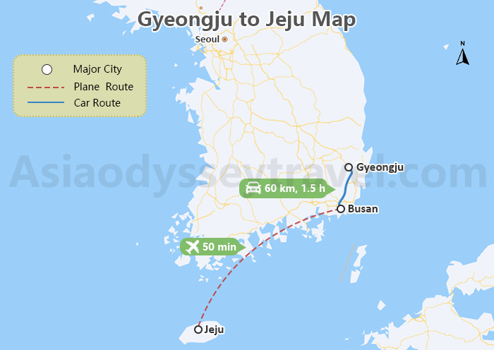 Gyeongju to Jeju Map
