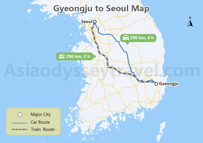 Gyeongju to Seoul Map