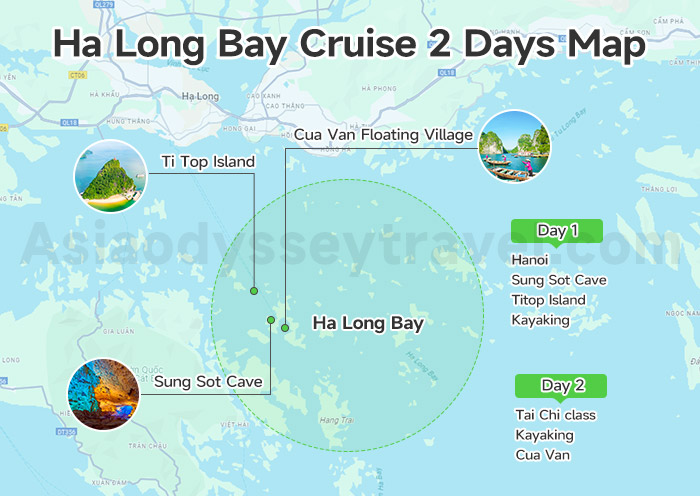 Ha Long Bay Cruise 2 Days Route Map