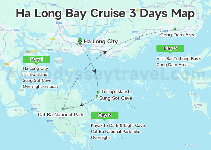 Ha Long Bay Cruise 3 Days Route Map