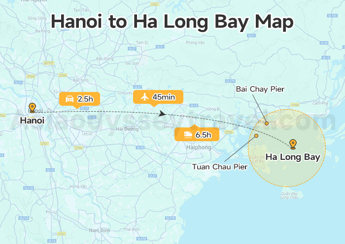 Hanoi to Ha Long Bay Map