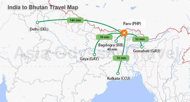 India to Bhutan Map