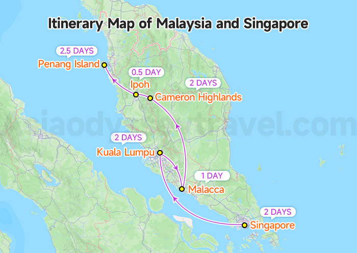 Itinerary Map of Malaysia and Singapore