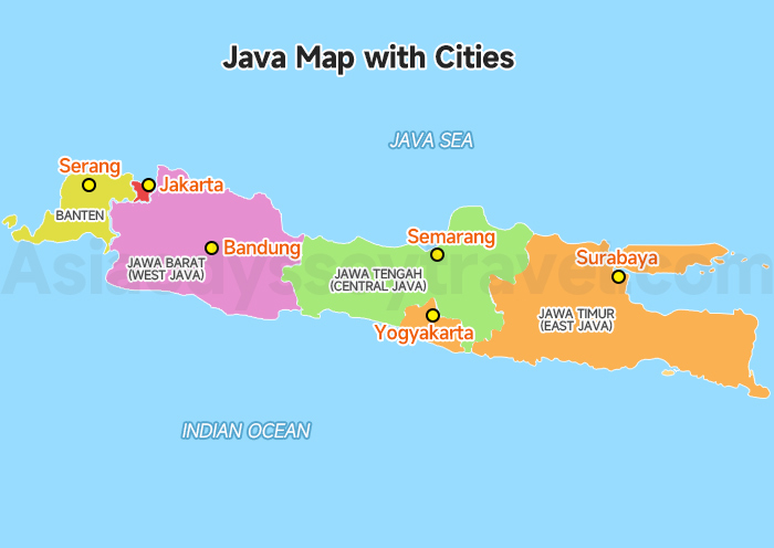 Java Island Map, Indonesia: Tourist Map with Attractions, Area & Itinerary