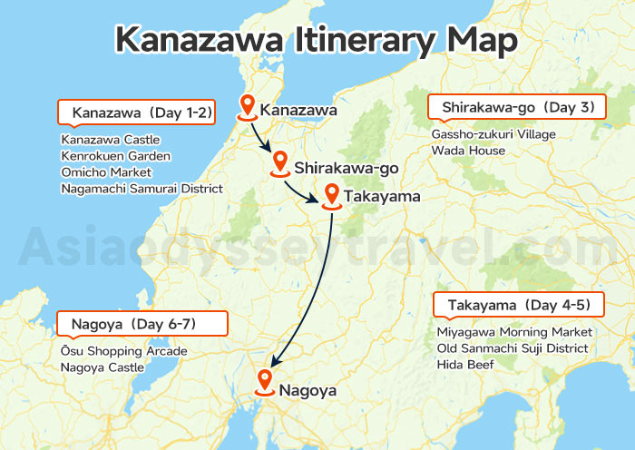 Kanazawa Itinerary Map