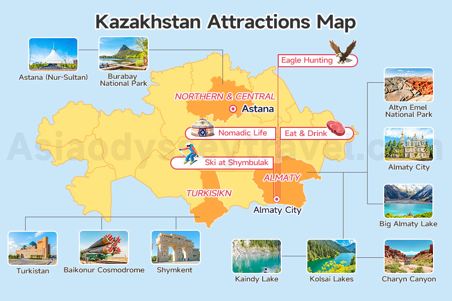 Kazakhstan Tourist Attractions Map