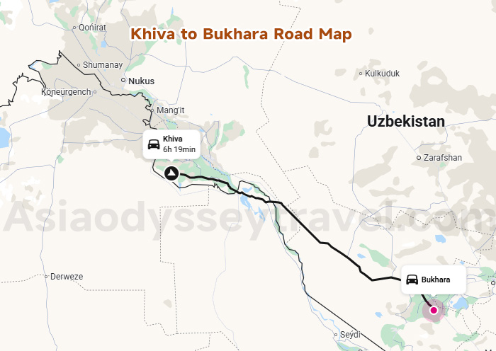Khiva to Bukhara Map