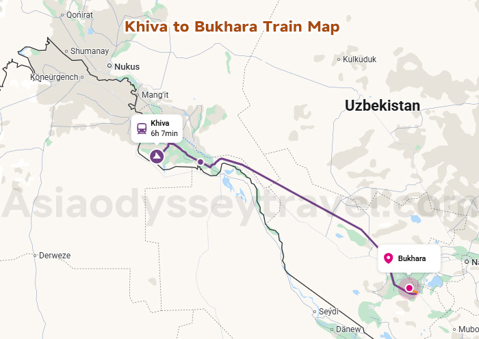 Khiva to Bukhara Map