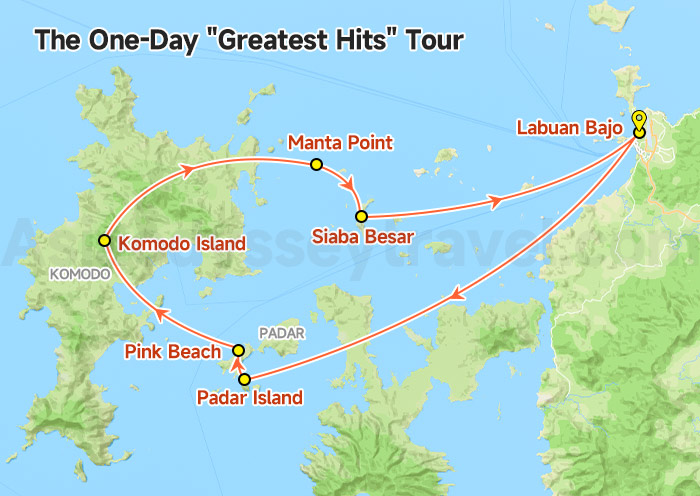 Komodo Island Hopping 1 Day Tour Map