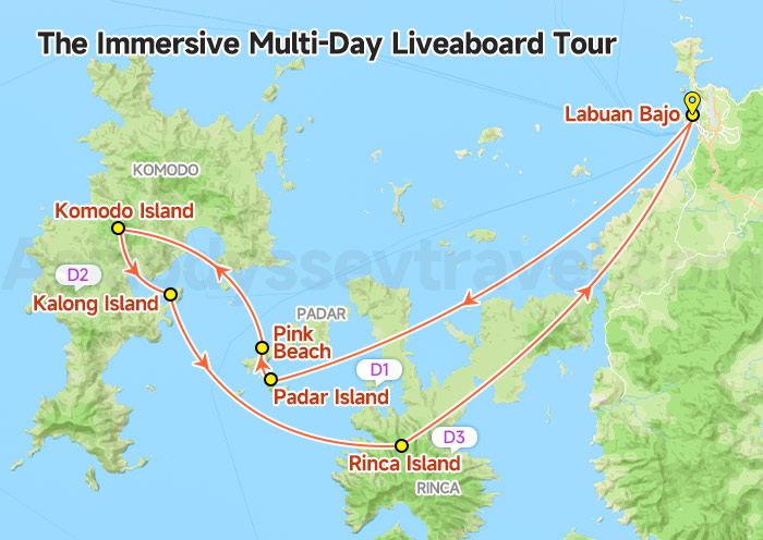 Komodo Island Hopping 3 Days Tour Map