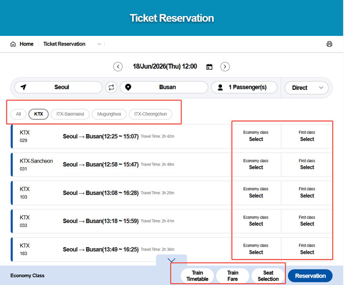 Seoul to Busan KTX Train online Booking