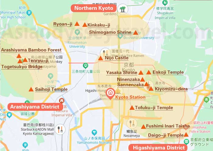 Tourist Map of Kyoto | Kyoto Tourist Attractions Map