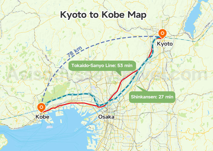 Kyoto to Kobe Map