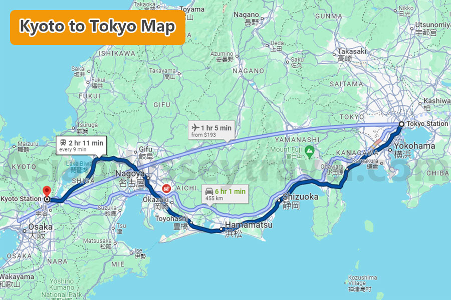 Tokyo to Kyoto Map