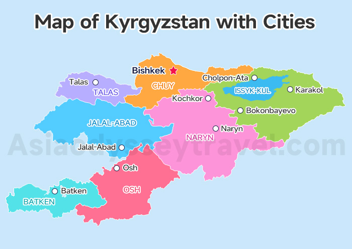 Kyrgyzstan on a Map: 10 Maps of Kyrgyz with Mountains & Lakes