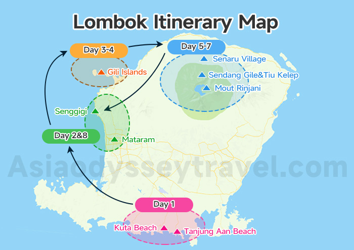 Lombok Itinerary Map